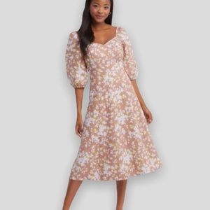 Draper James June Dress Shadow Floral Linen White Tan Yellow XS or 0